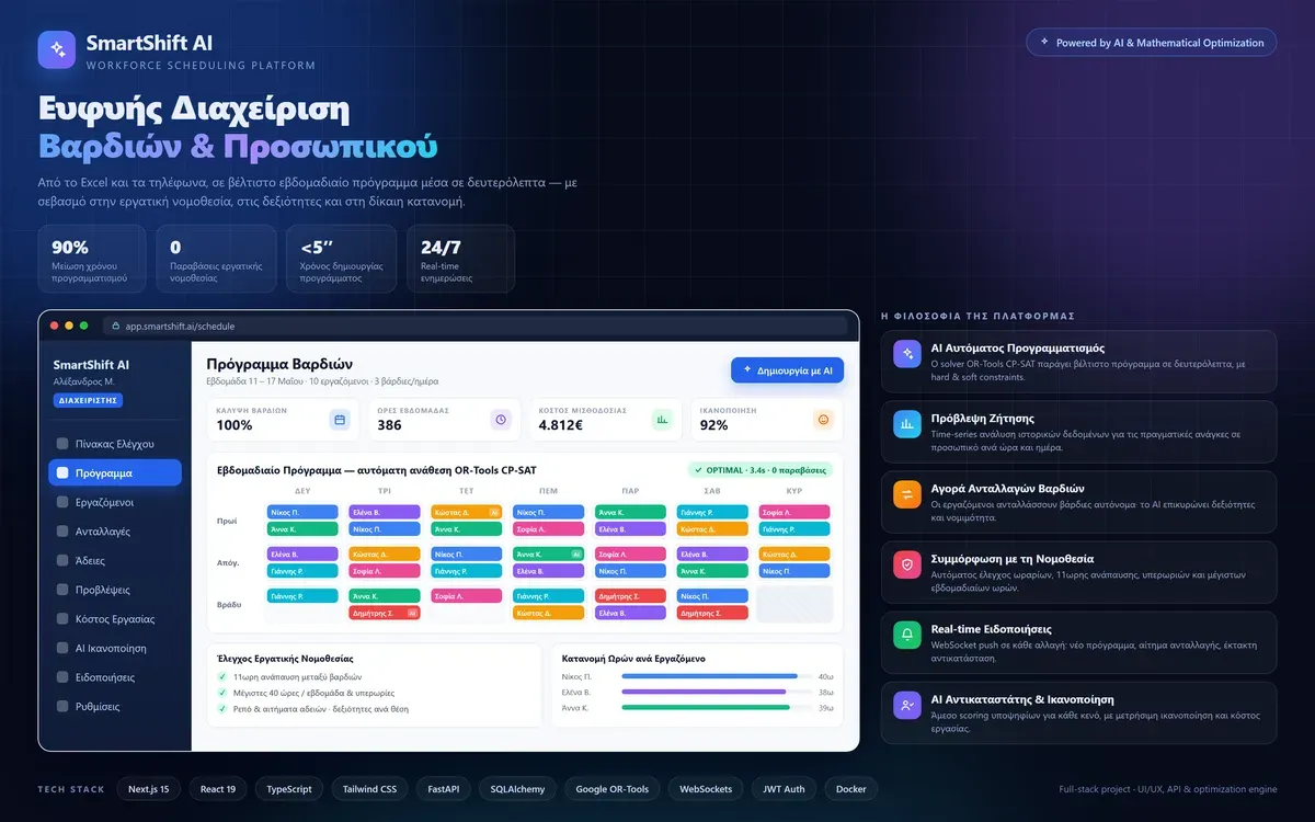 Στιγμιότυπο της ιστοσελίδας SMARTSHIFT AI